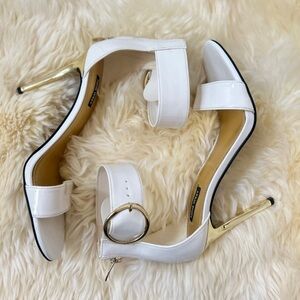 Nine West White Heels with Gold Accents